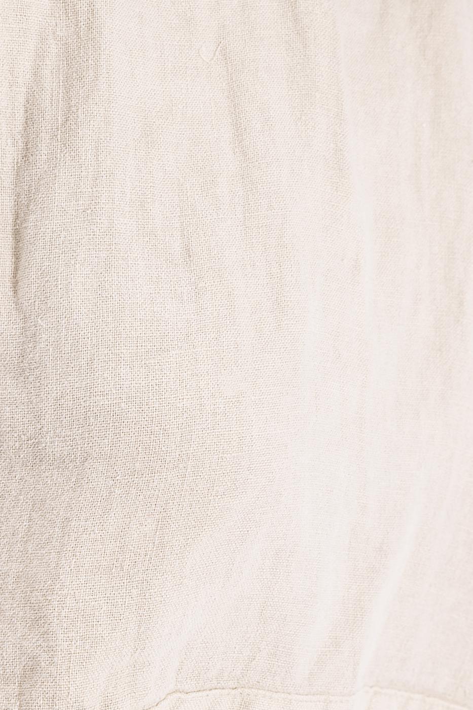 Bayan Bej Yandan Bağcıklı Crop Keten Bluz