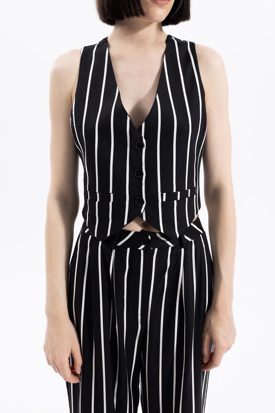 Bayan Siyah Çizgili Fit Yelek
