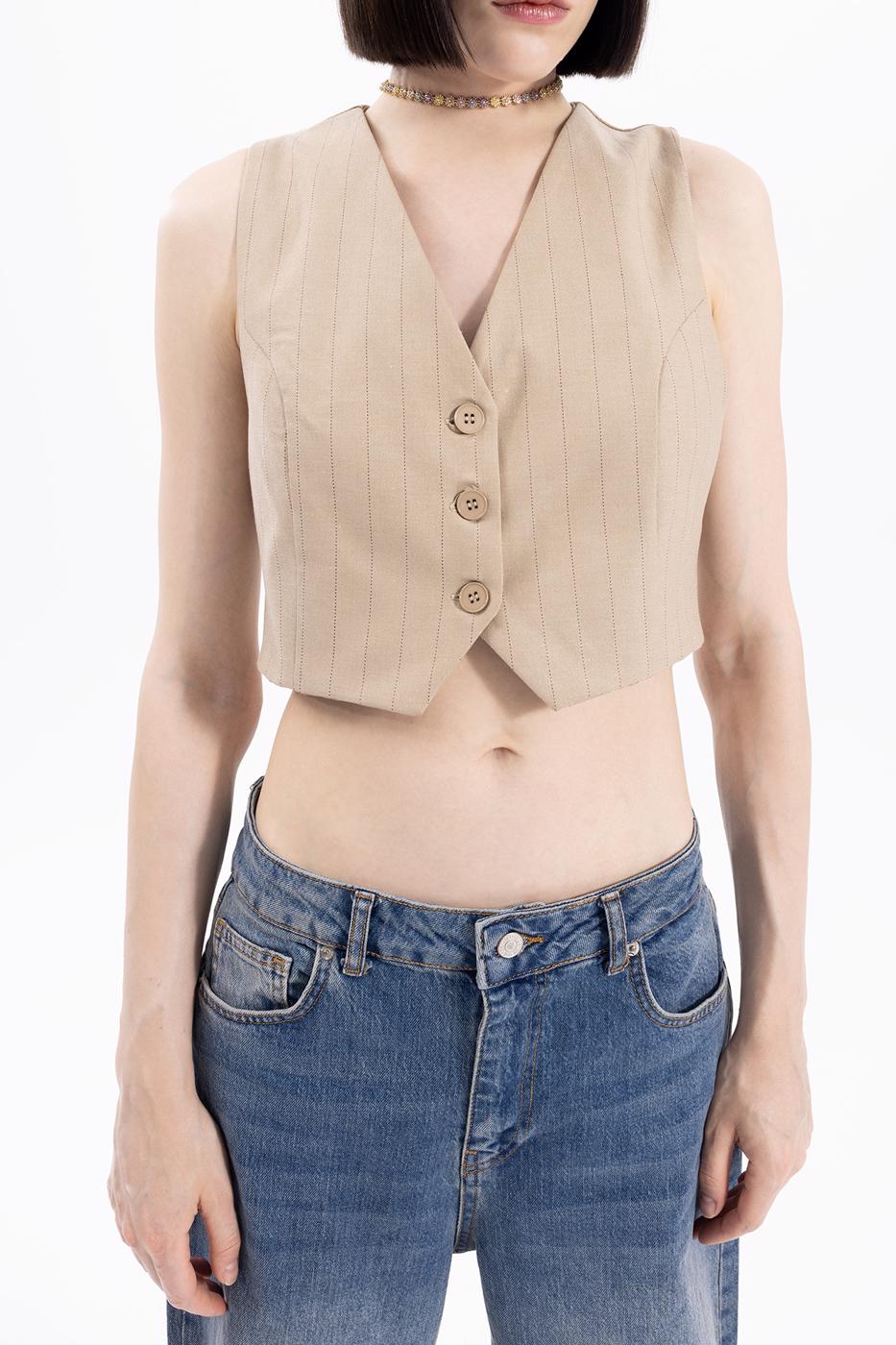 Bayan Bej Crop Fit Yelek