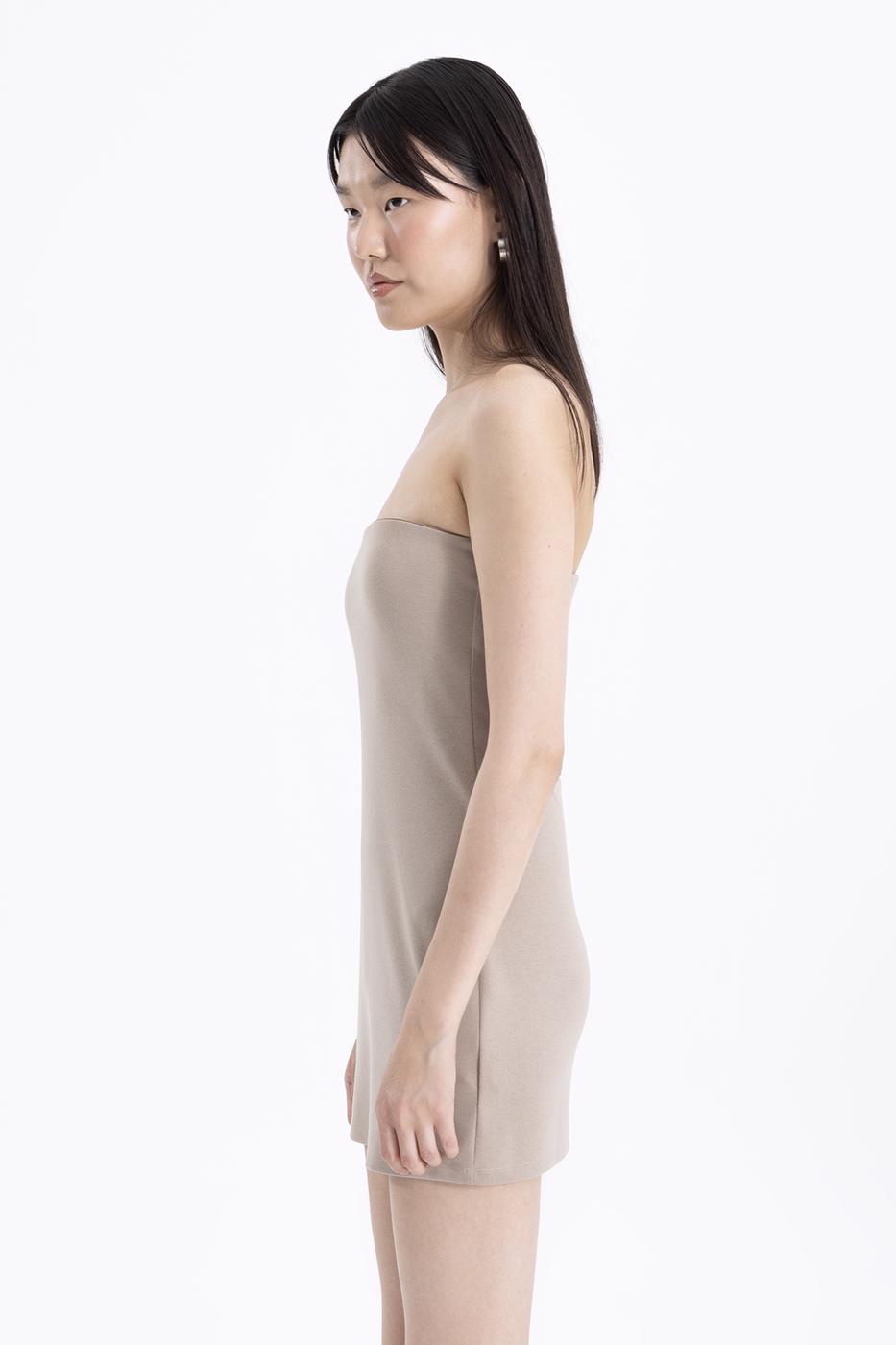 Bayan Vizon Straplez Mini Elbise