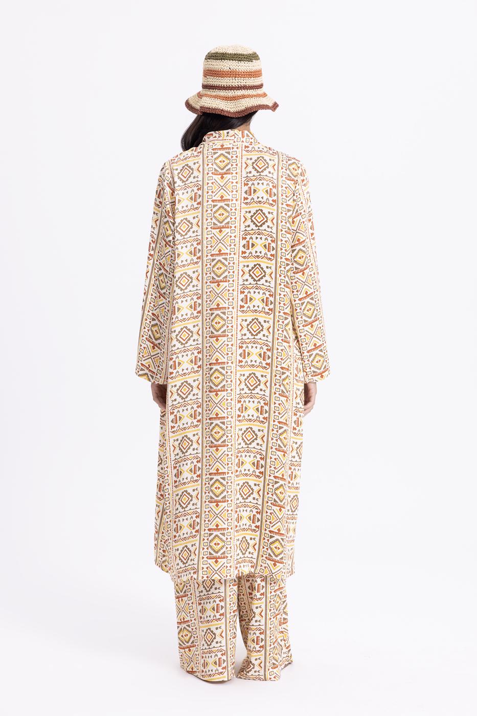 Bayan Ekru Desenli Kimono