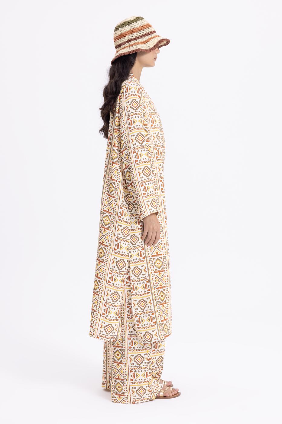 Bayan Ekru Desenli Kimono