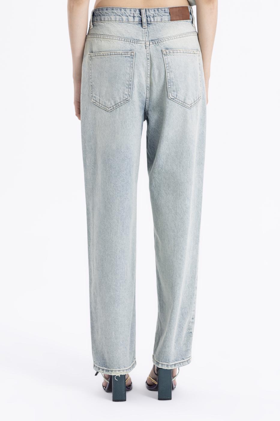Bayan Mavi Düşük Bel Düz Kesim Denim Pantolon