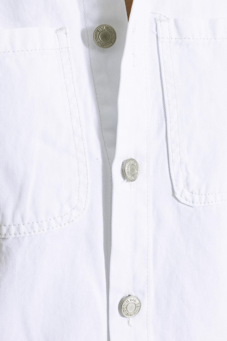 Bayan Beyaz Yıpratmalı Mini Cotton Gömlek  Elbise