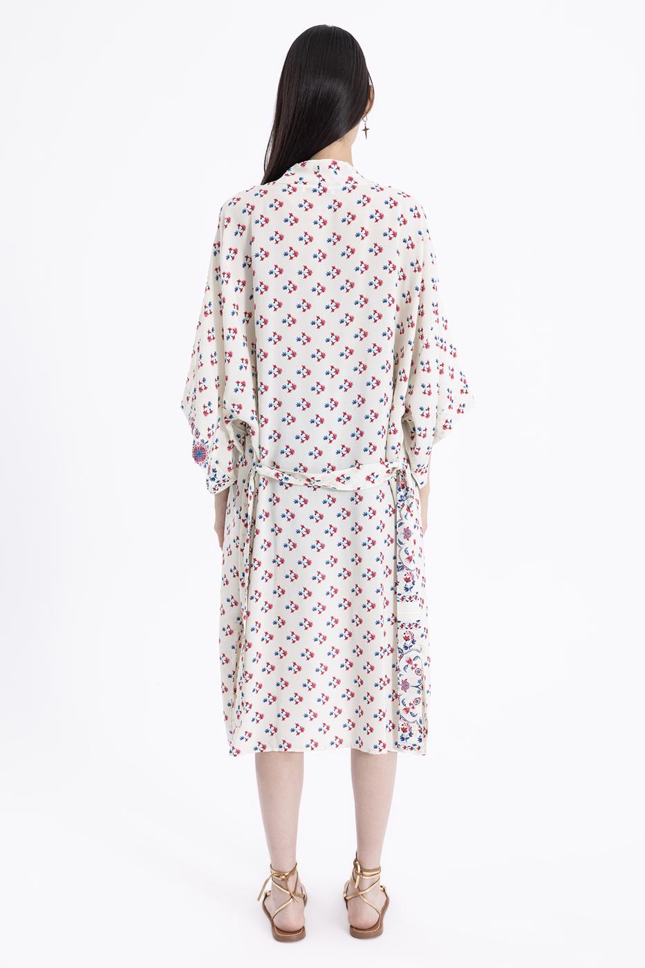 Bayan Ekru Çiçekli Kimono
