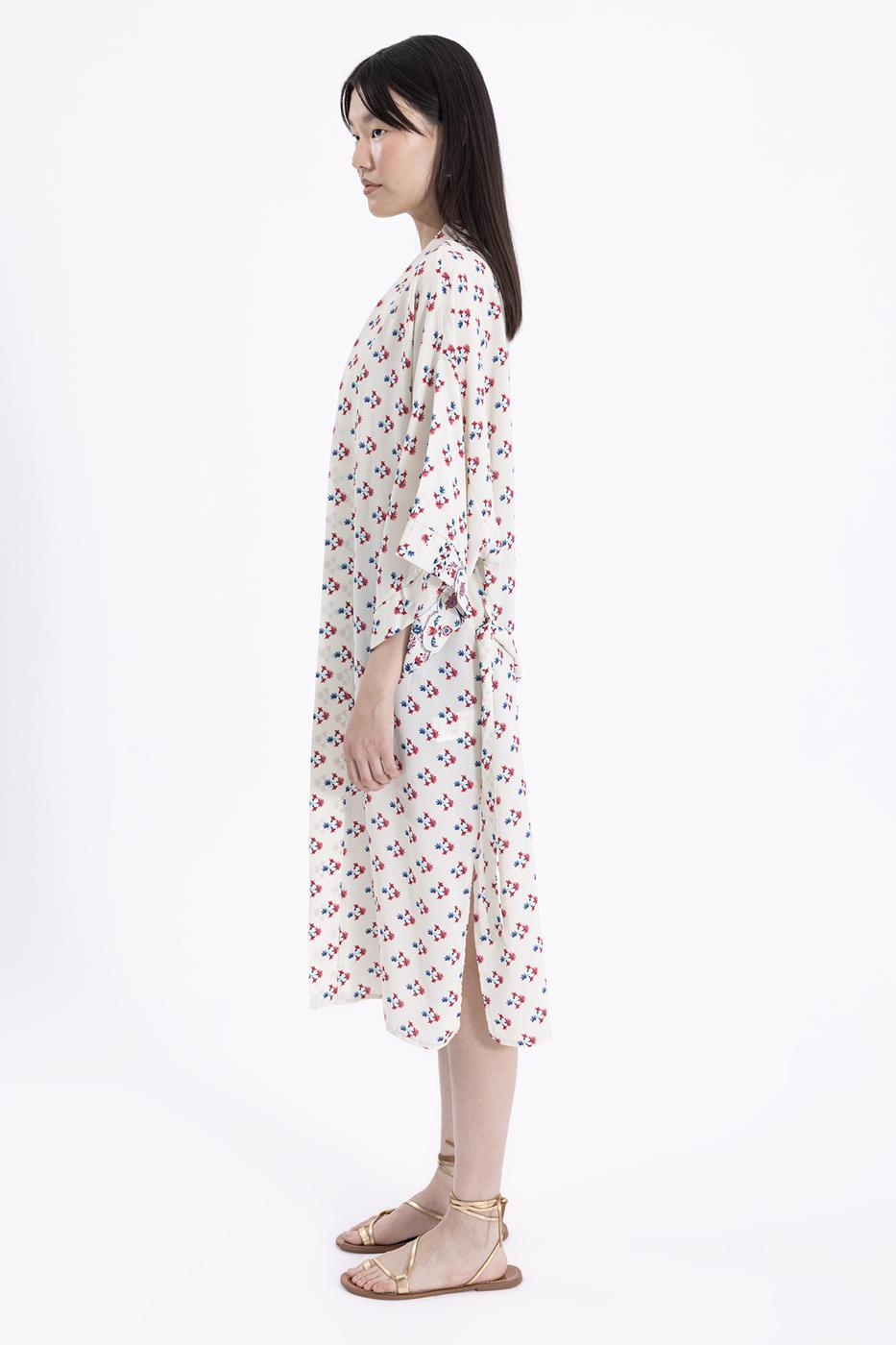 Bayan Ekru Çiçekli Kimono
