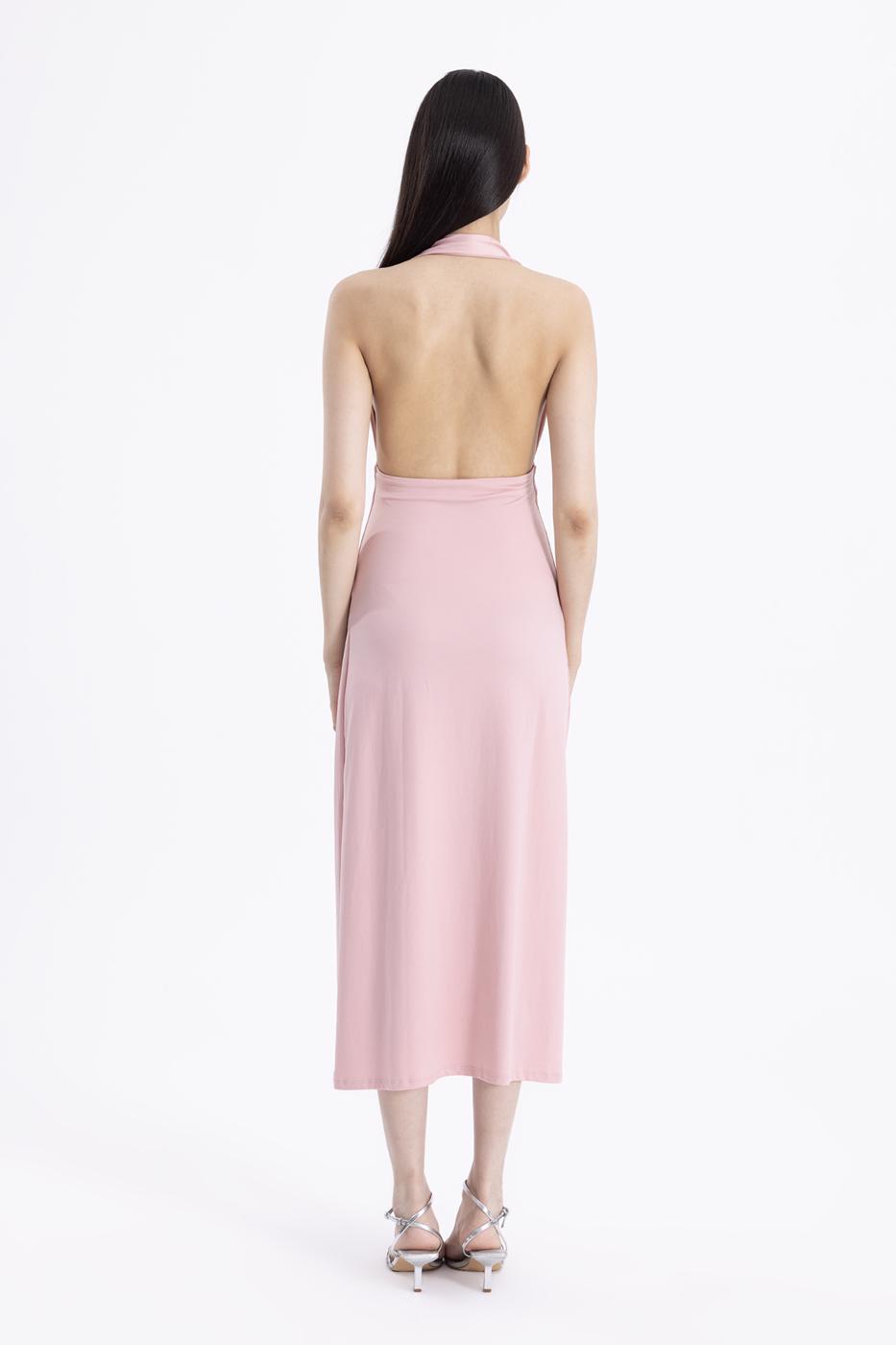 Bayan Pembe Drape Detaylı Midi Elbise