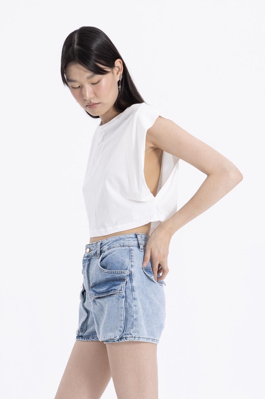 Bayan Mavi Denim Kargo Cep Mini Şort