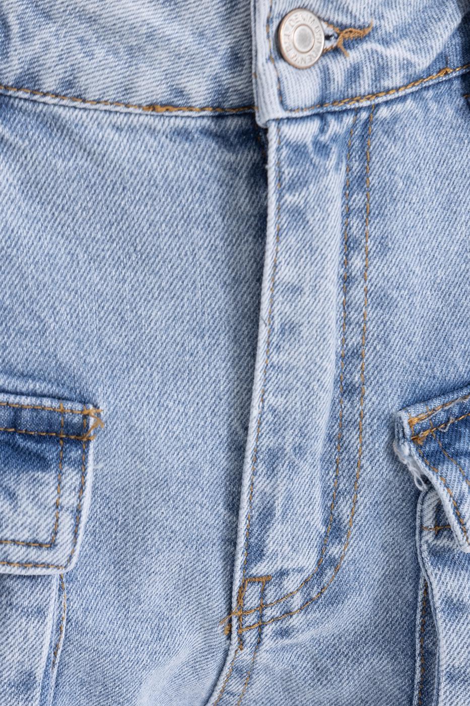 Bayan Mavi Denim Kargo Cep Mini Şort