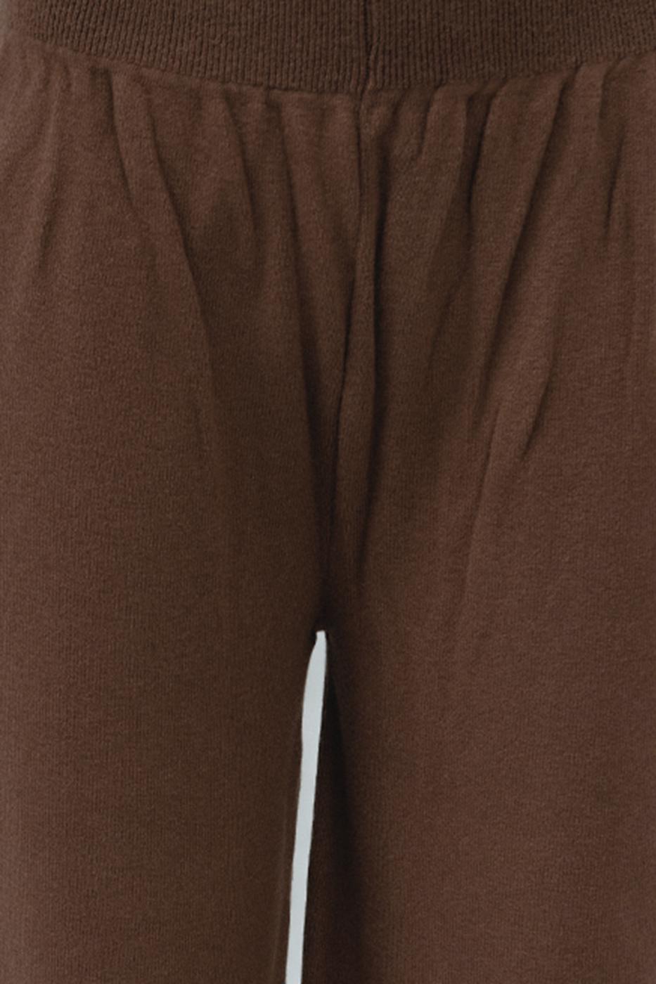Bayan Kahverengi Bol Paça Triko Pantolon
