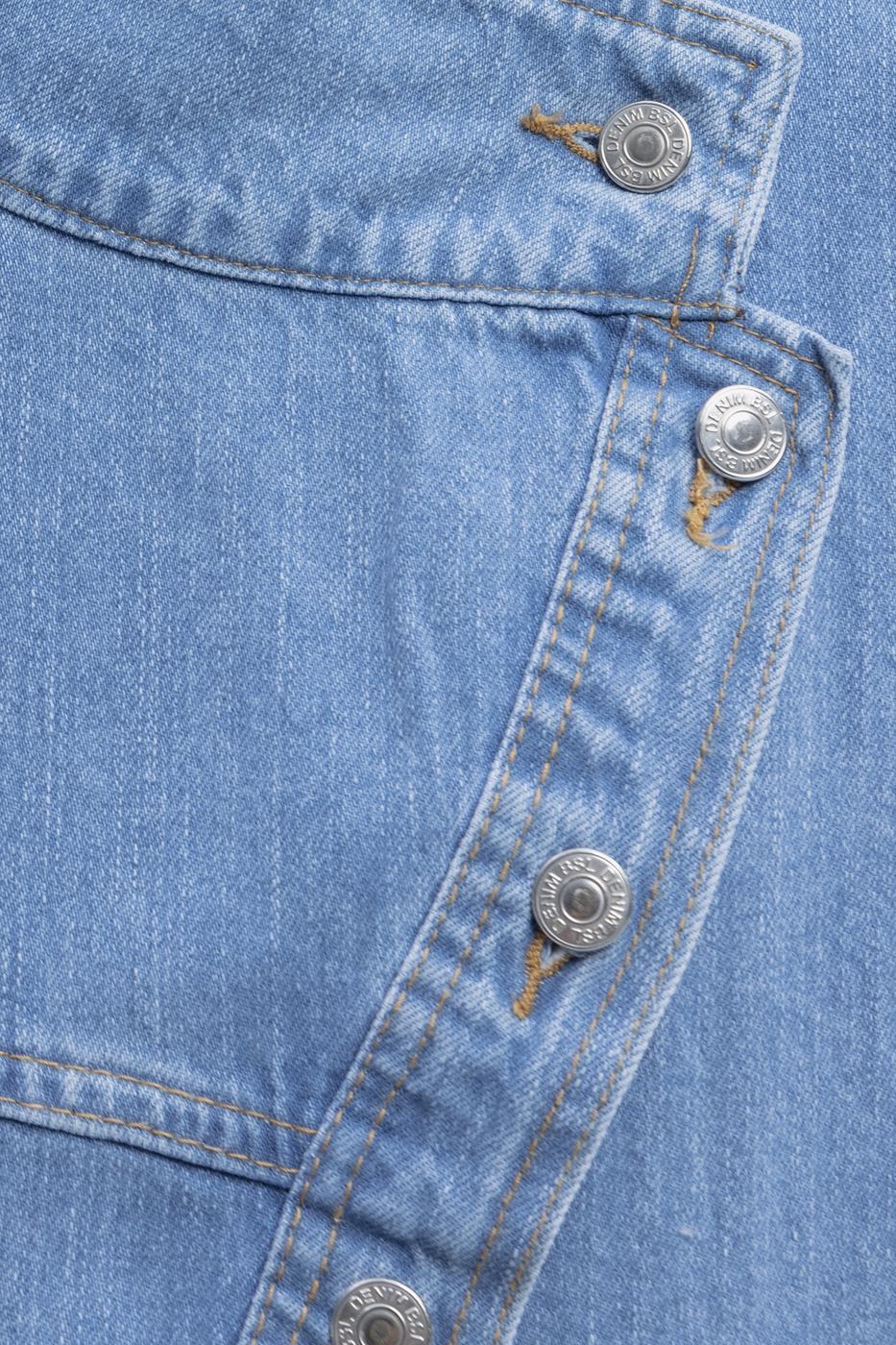 Bayan Mavi Asimetrik Kaplama Detaylı Denim Mont