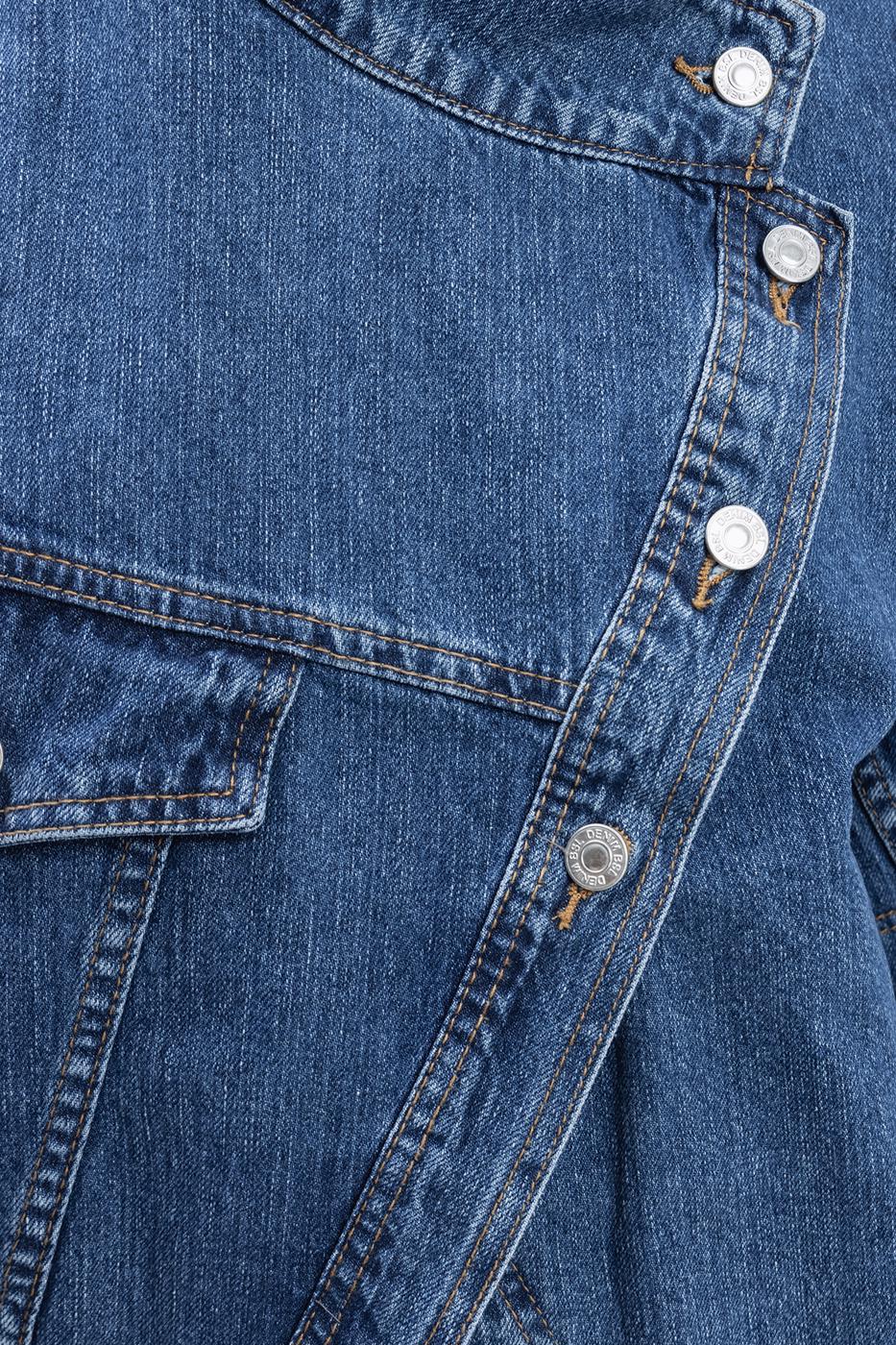 Bayan Mavi Asimetrik Kaplama Detaylı Denim Mont