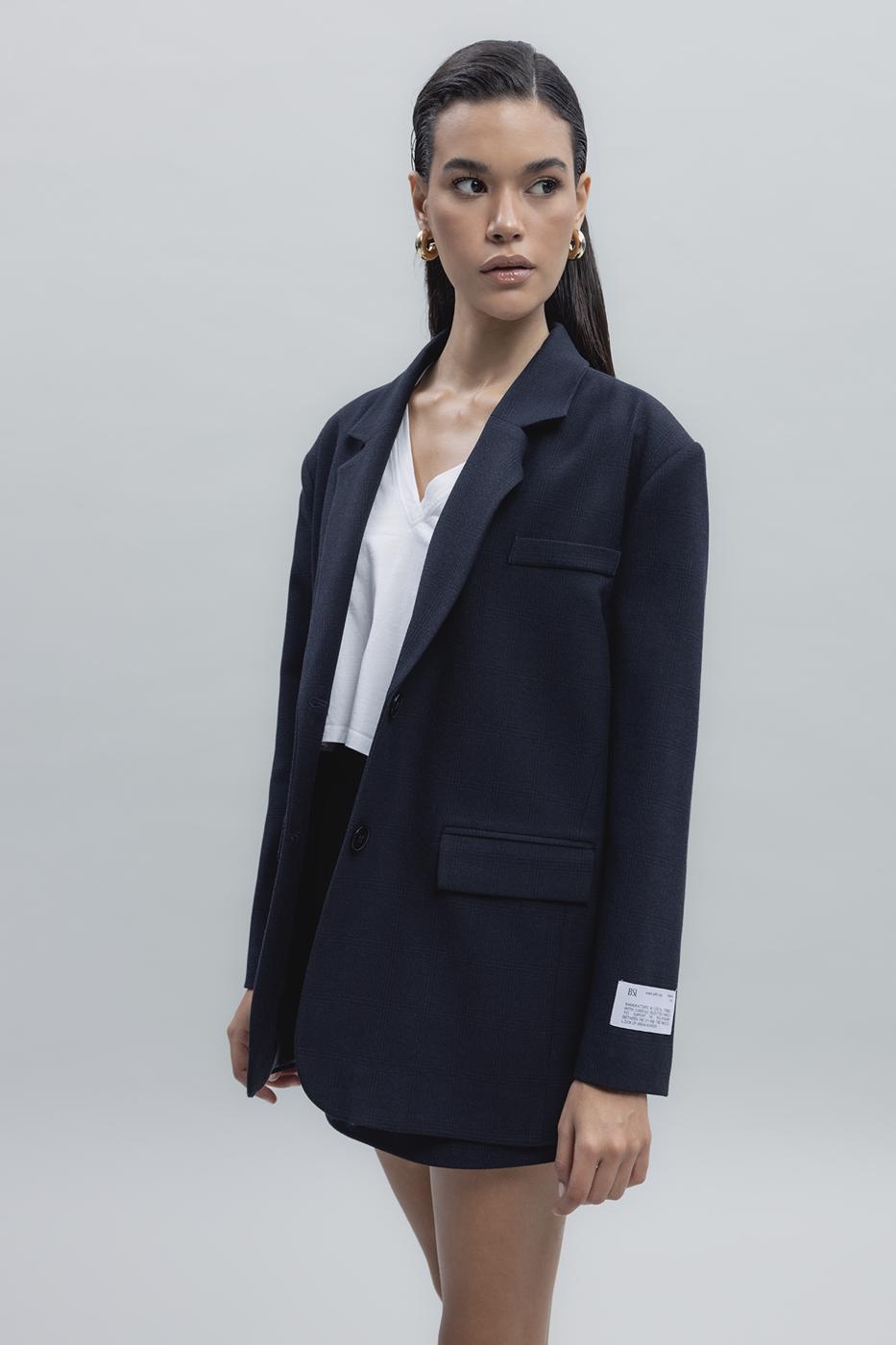 Bayan Lacivert Düşük Omuzlu Blazer Ceket