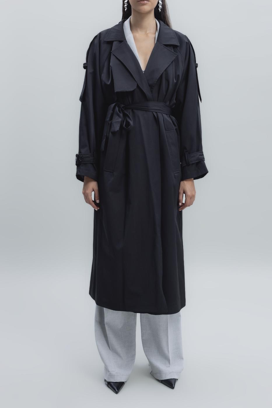 Bayan Siyah Oversize Uzun Trençkot