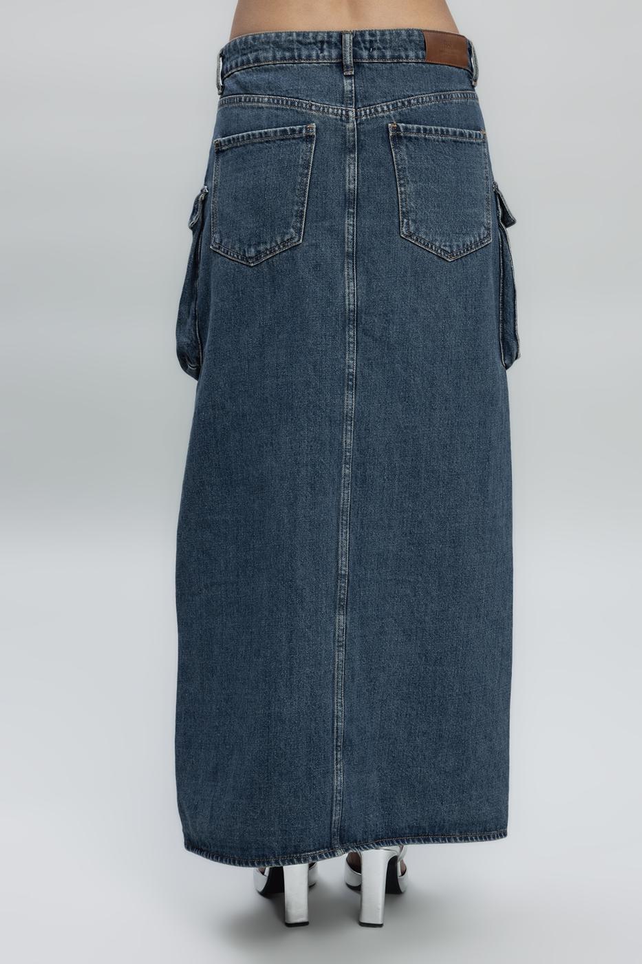 Bayan İndigo Kargo Cepli Maksi Denim Etek