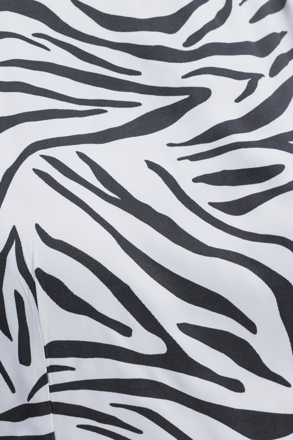 Bayan Beyaz Saten Zebra Desenli  Mini  Elbise