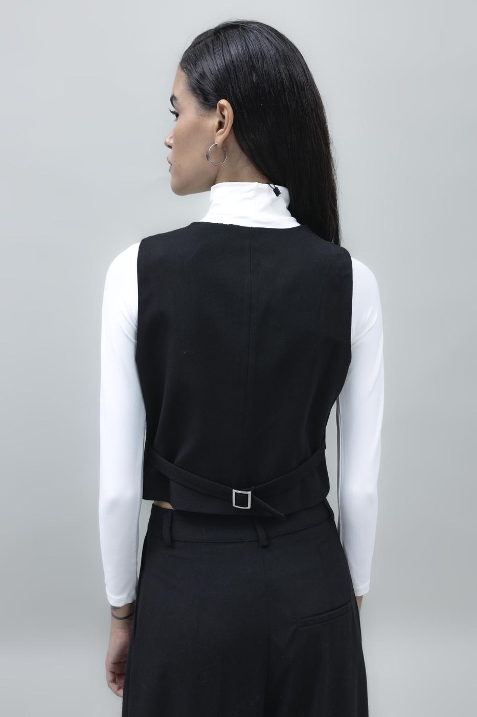 Bayan Siyah Crop Fit Yelek