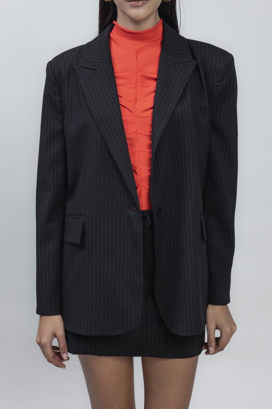 Bayan Siyah Tek Düğmeli Blazer Ceket