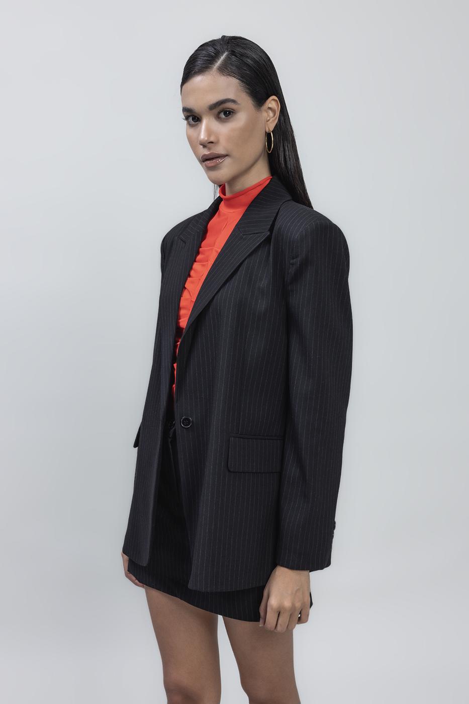 Bayan Siyah Tek Düğmeli Blazer Ceket