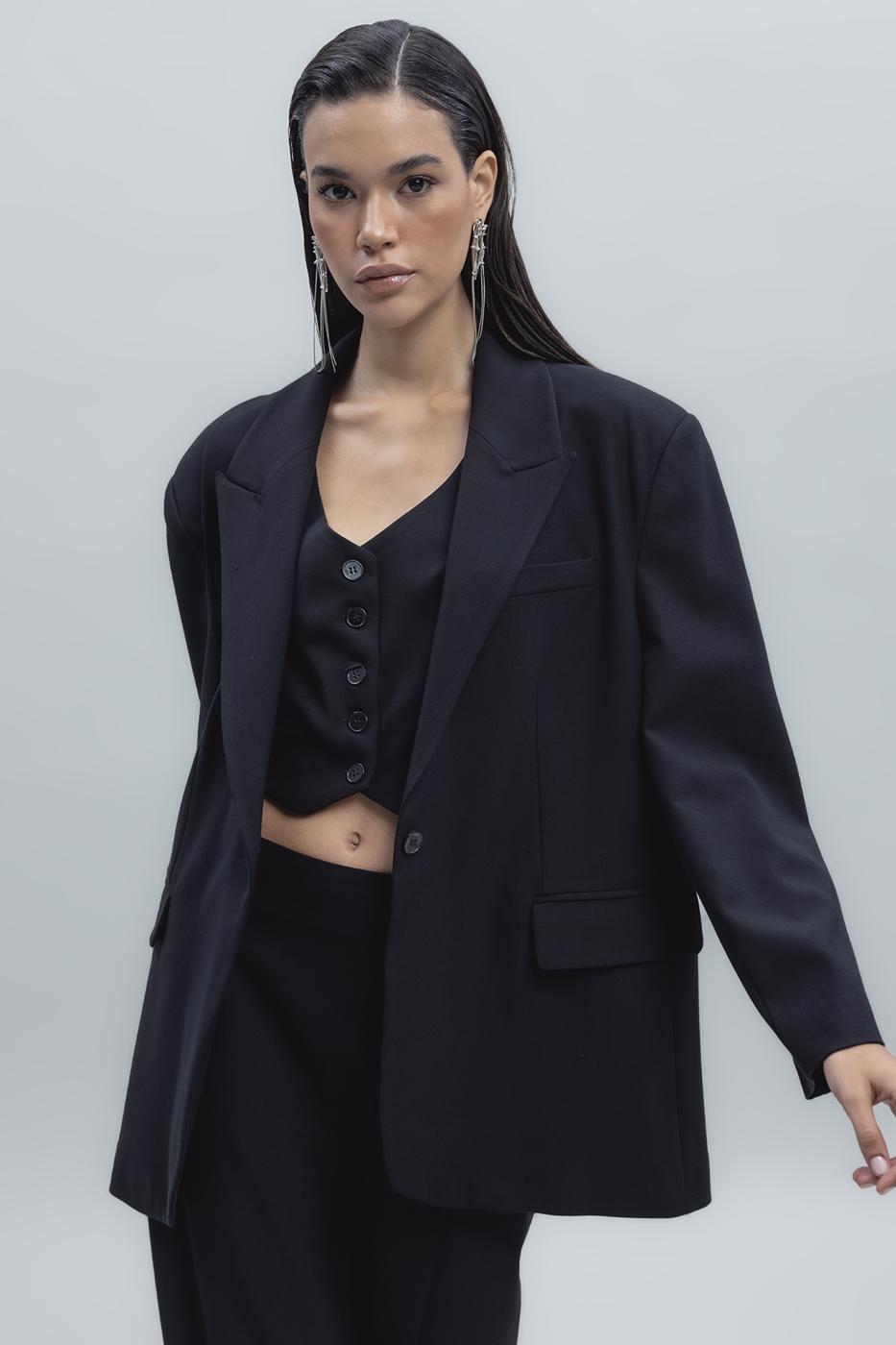 Bayan Siyah Oversize Blazer Ceket