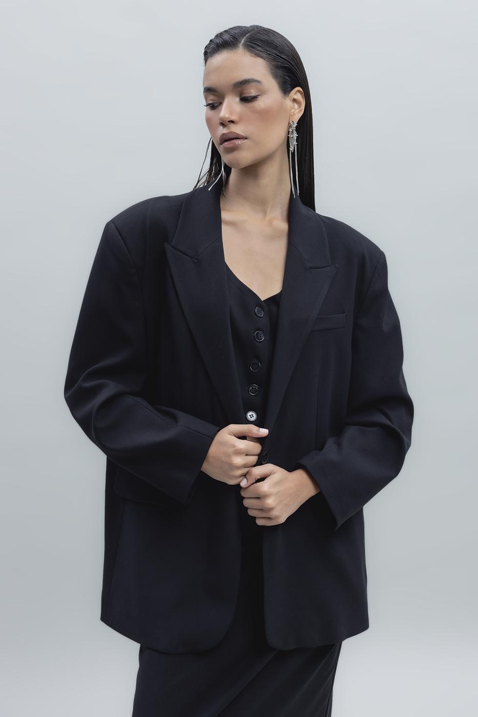 Bayan Siyah Oversize Blazer Ceket