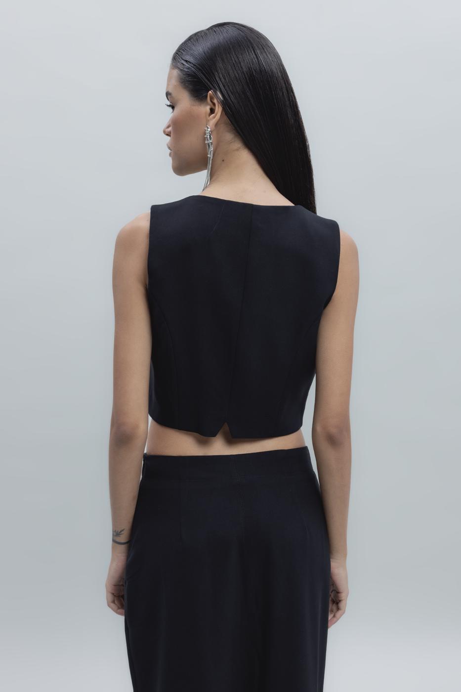Bayan Siyah Crop Fit Yelek