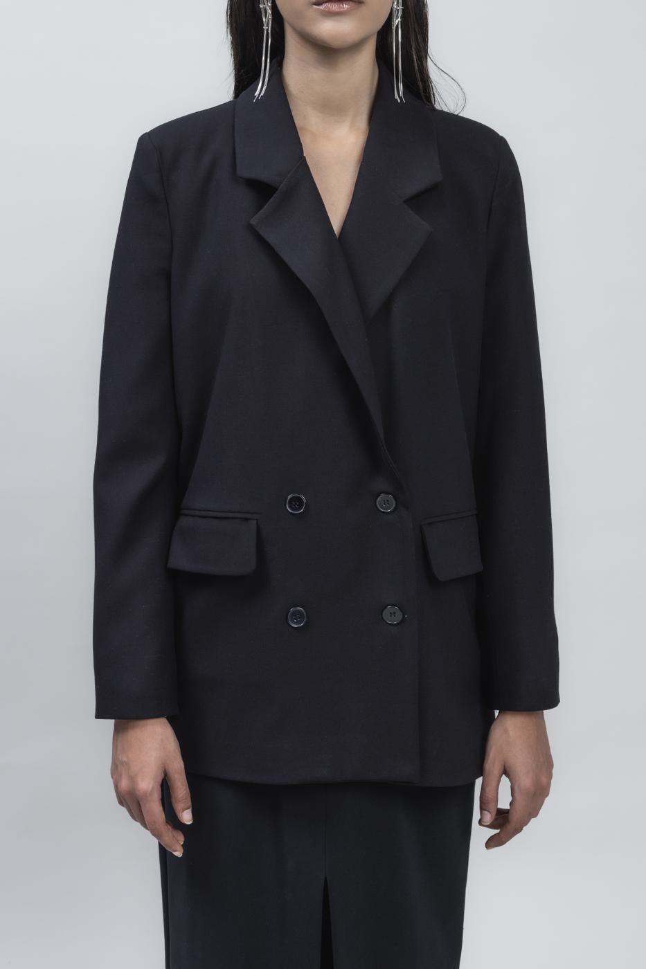 Bayan Siyah Kruvaze Blazer Ceket