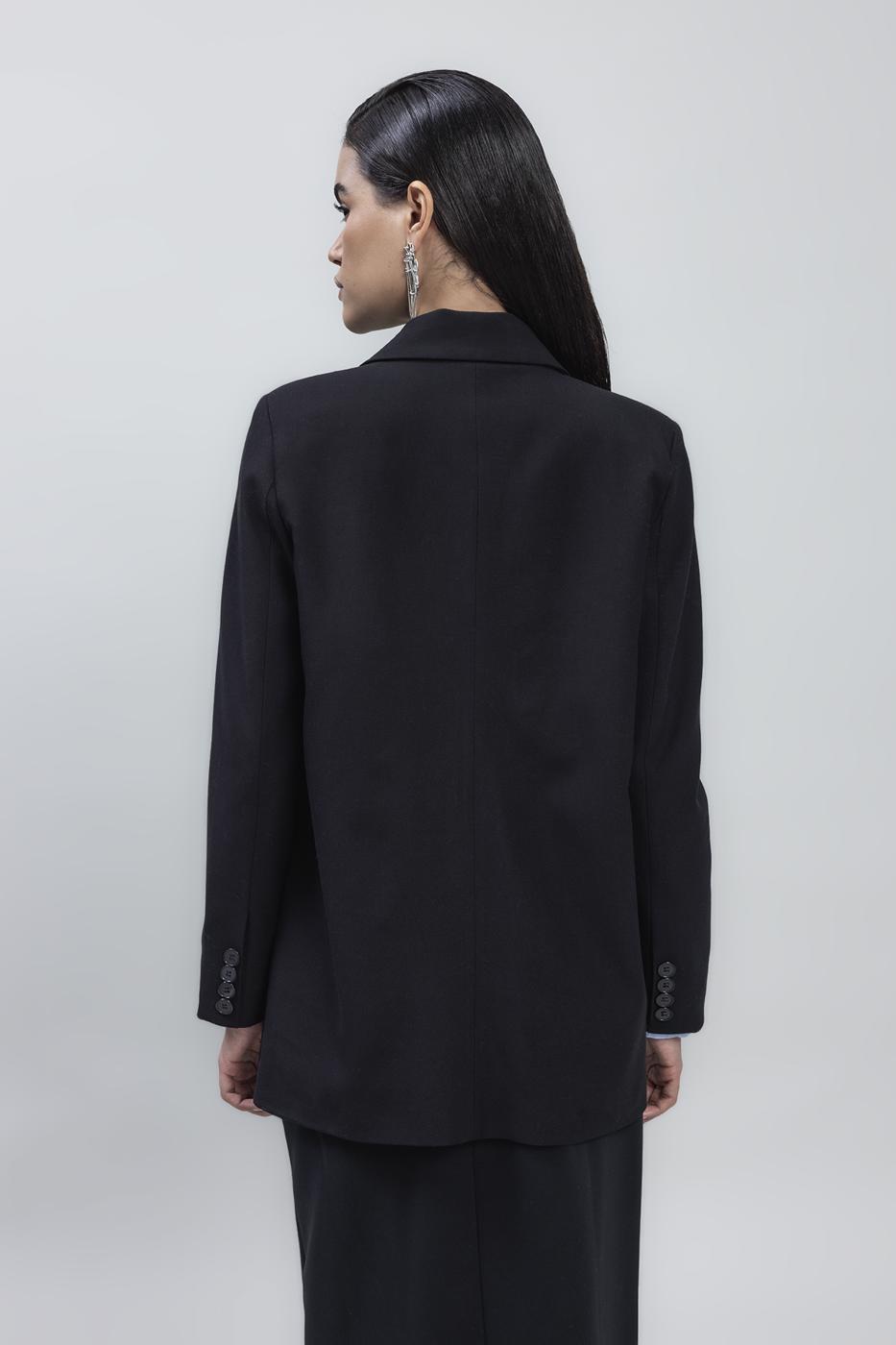 Bayan Siyah Kruvaze Blazer Ceket
