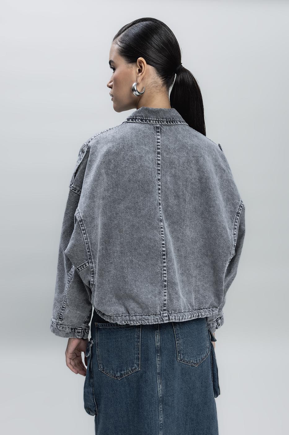 Bayan Antrasit Yarasa Kollu Denim Mont