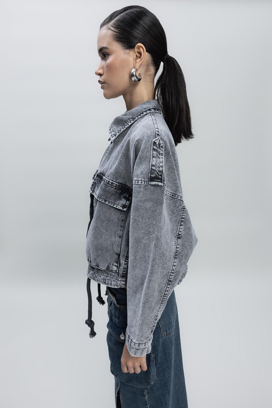 Bayan Antrasit Yarasa Kollu Denim Mont