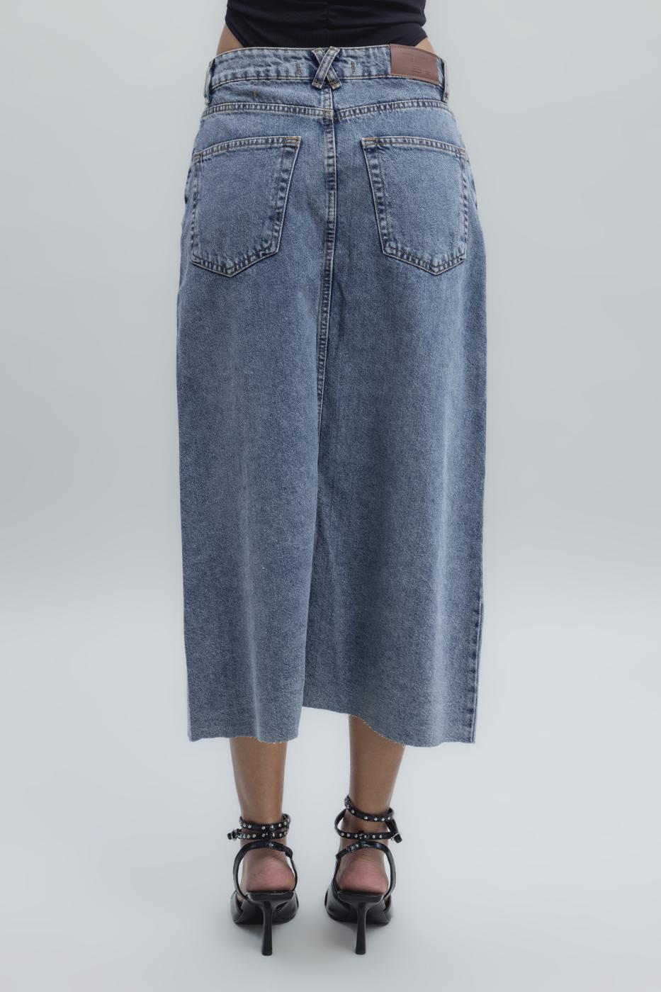 Bayan Mavi Yırtmaçlı Denim Etek