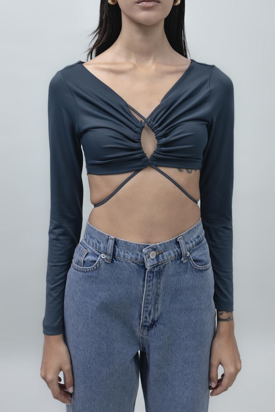 Bayan Füme Bağlamalı Crop Top
