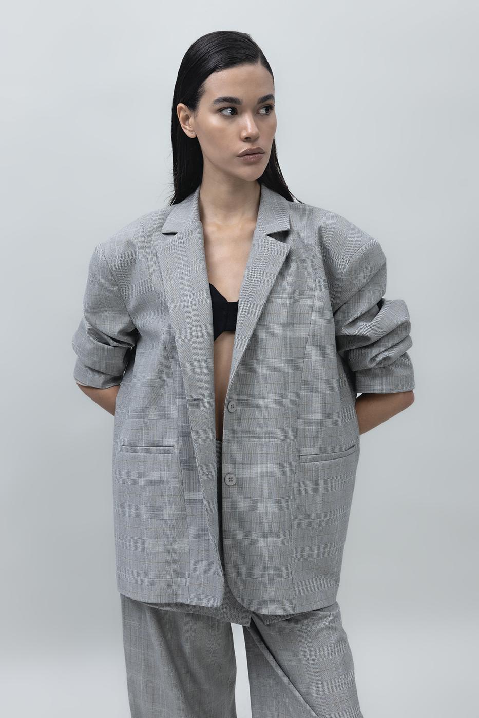 Bayan Gri Oversize Blazer Ceket