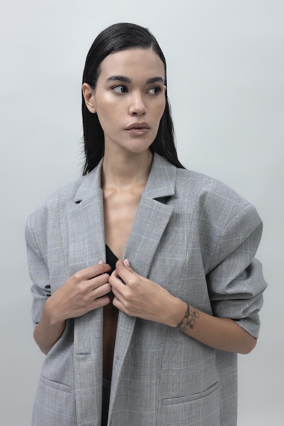 Bayan Gri Oversize Blazer Ceket