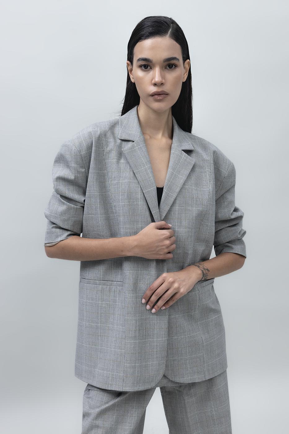Bayan Gri Oversize Blazer Ceket