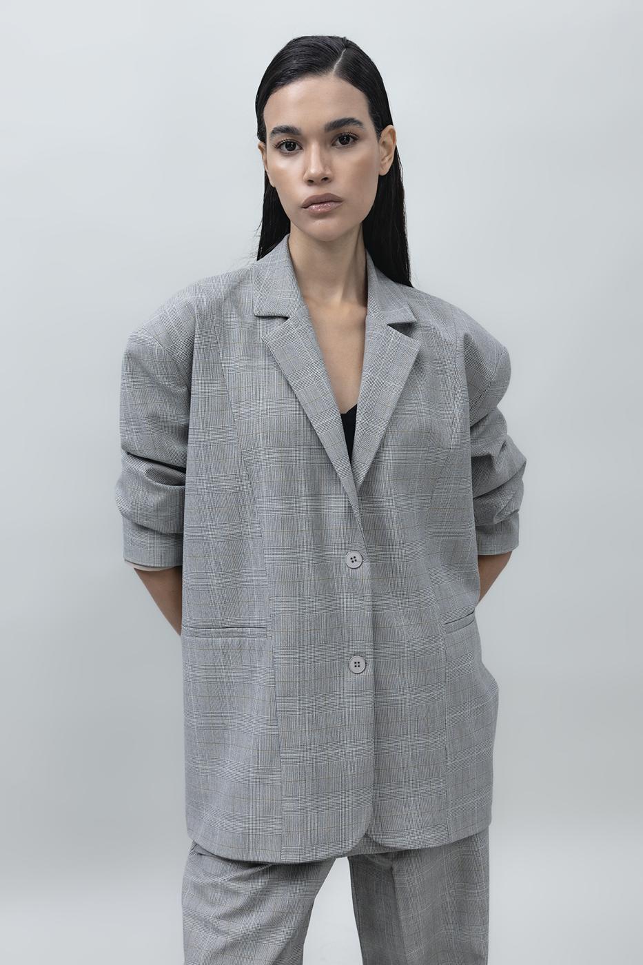 Bayan Gri Oversize Blazer Ceket