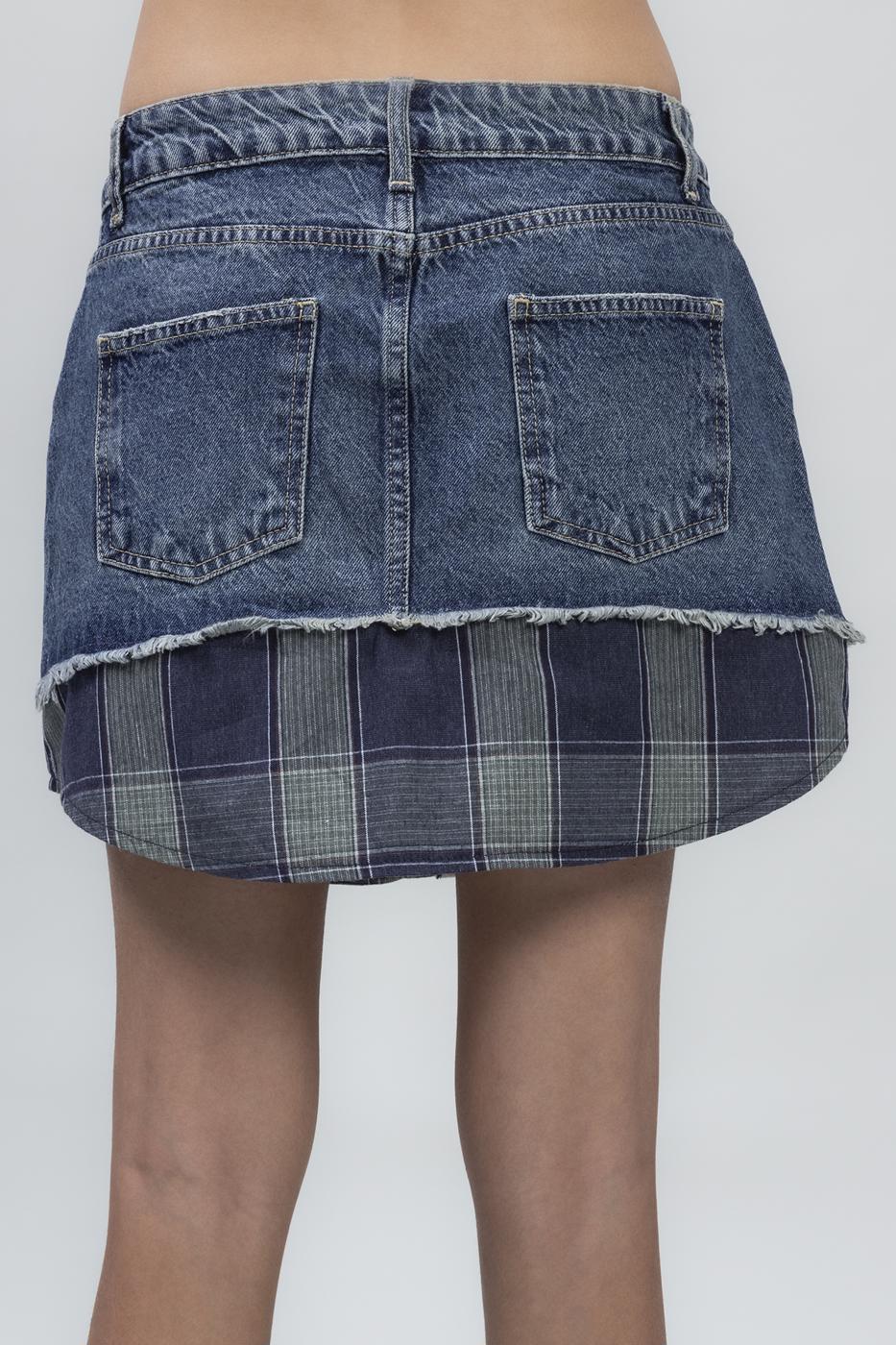 Bayan Mavi Garnili Denim Mini Etek