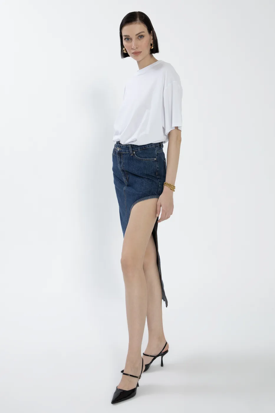 Bayan Mavi Cut Out Denim Etek