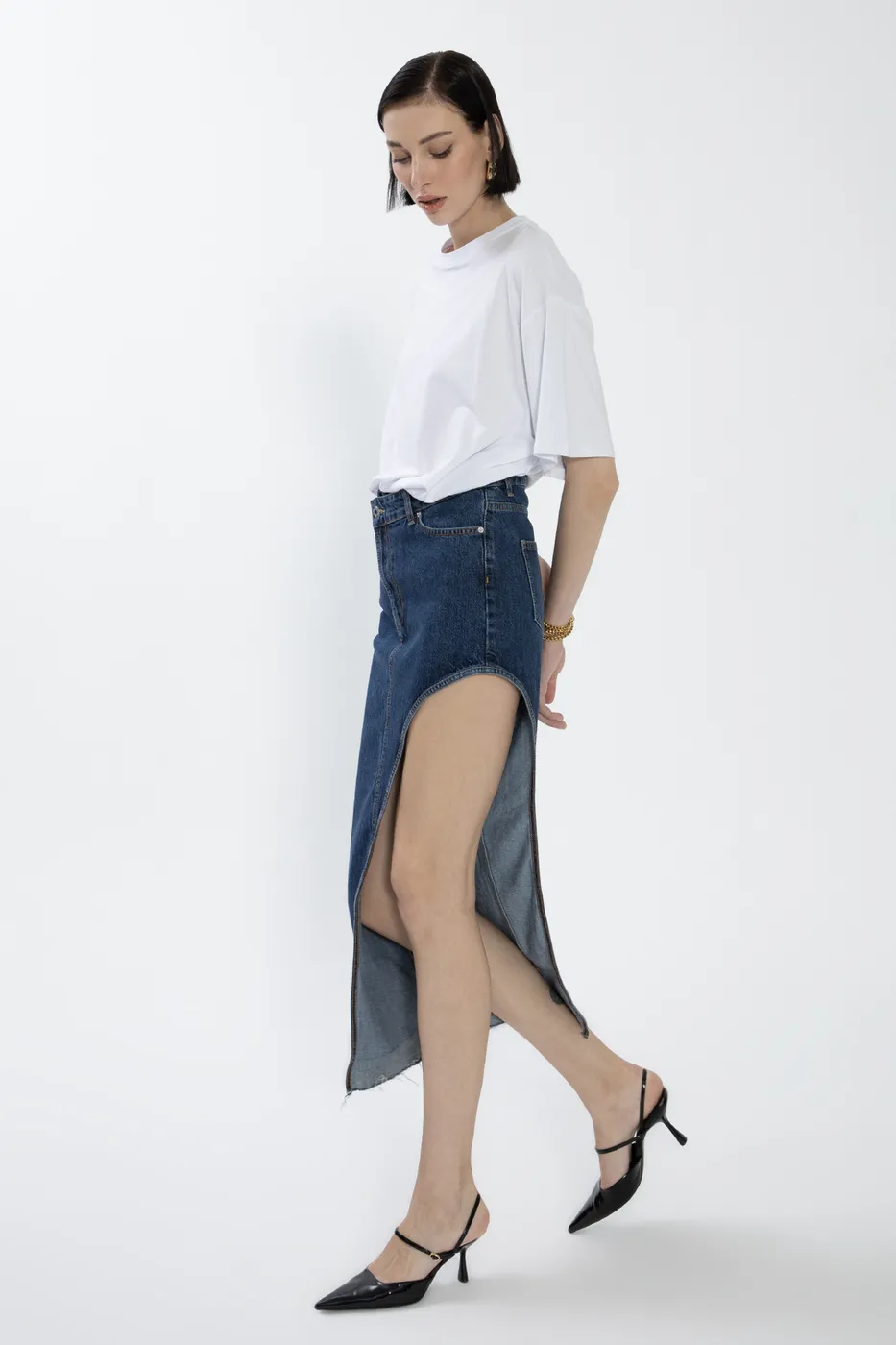 Bayan Mavi Cut Out Denim Etek