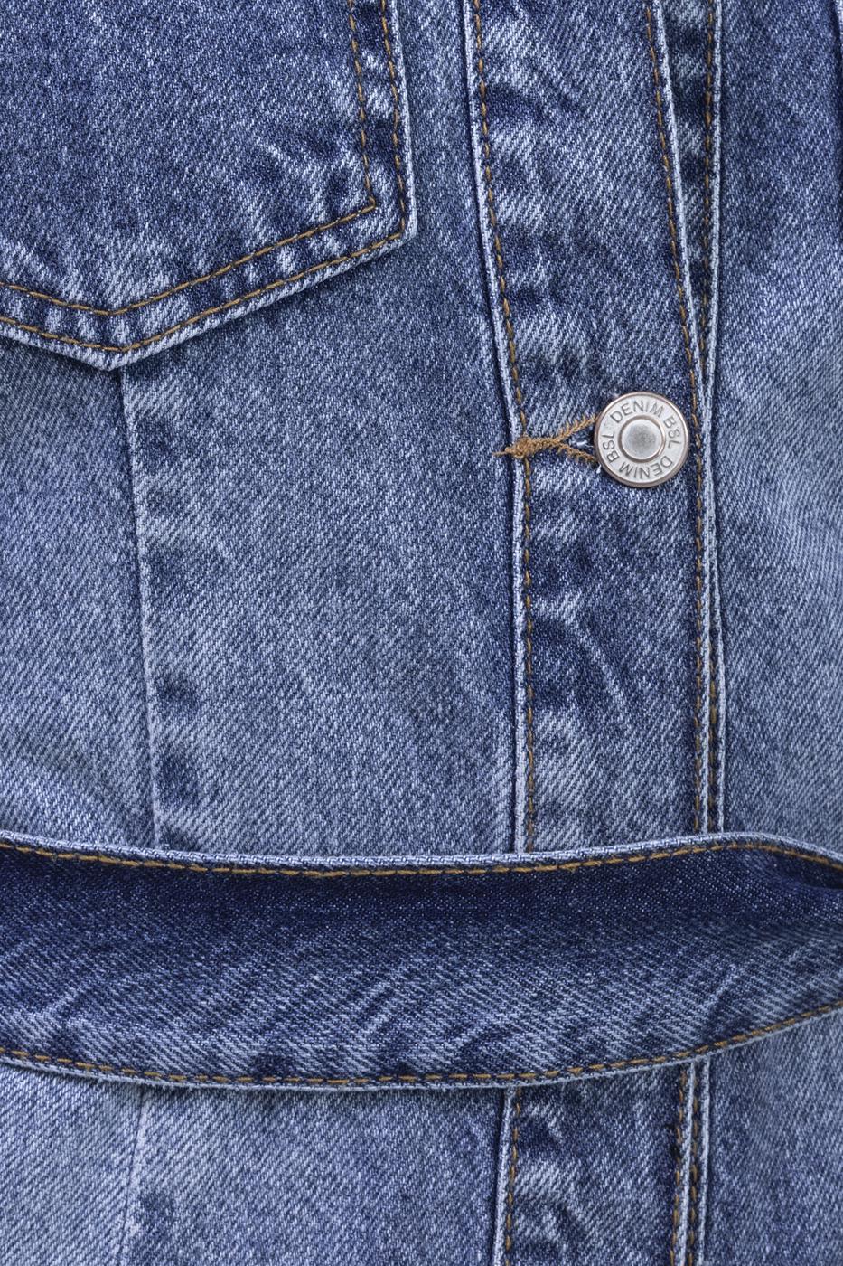 Bayan Mavi Kolsuz Denim Midi Elbise