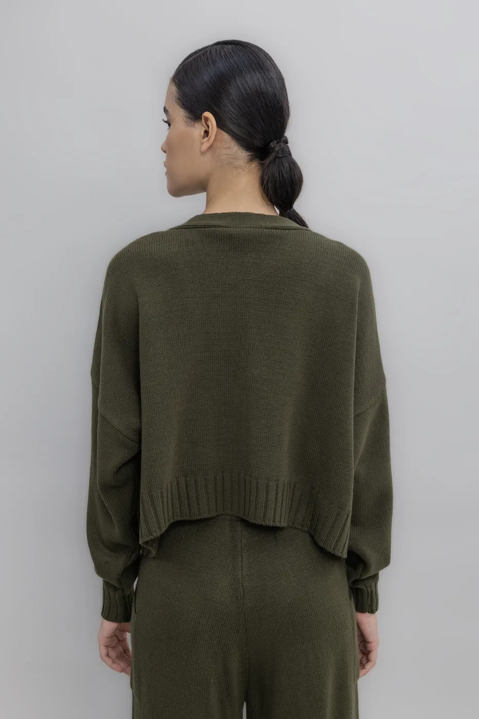 Bayan Haki Crop Triko Hırka