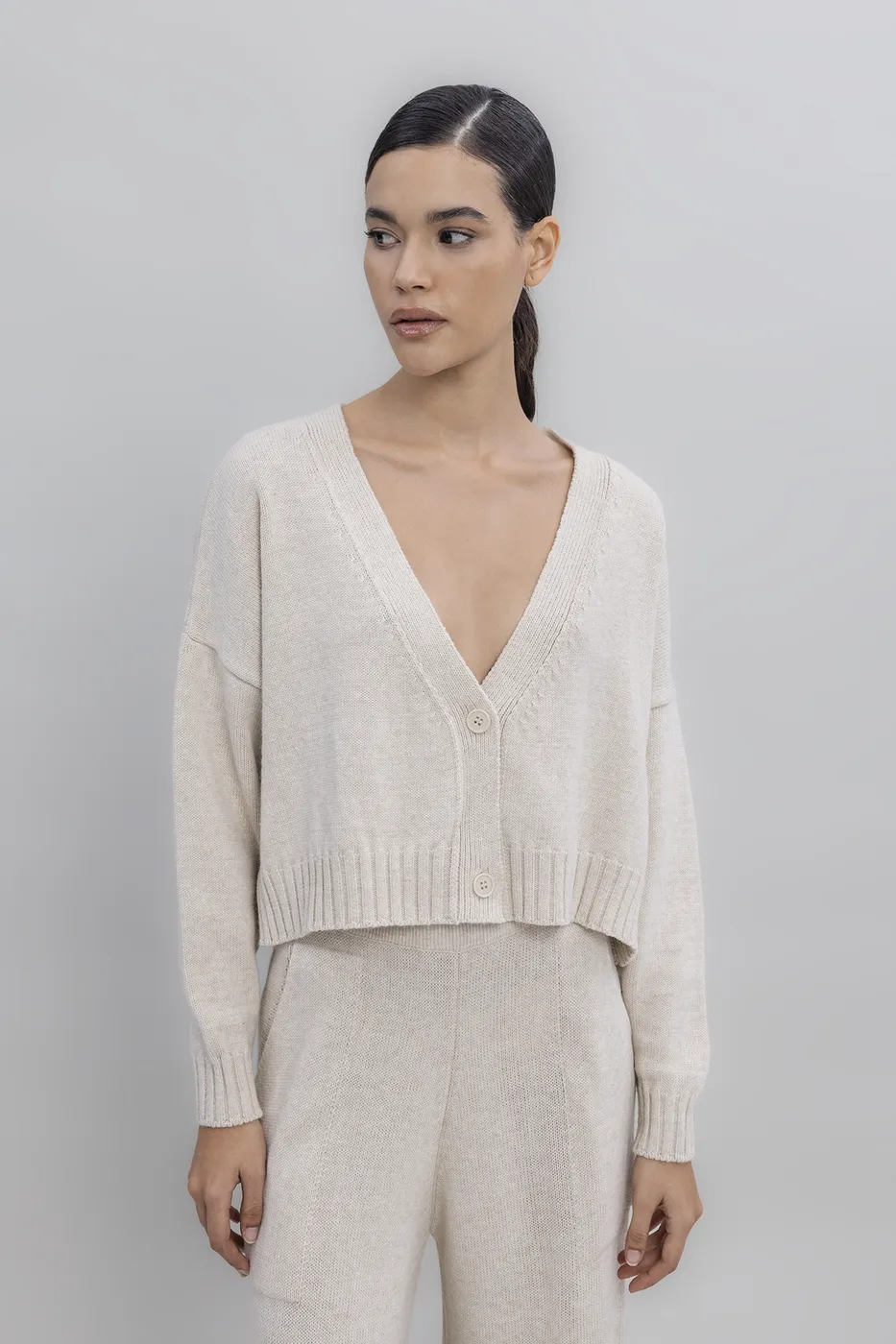 Bayan Krem Crop Triko Hırka