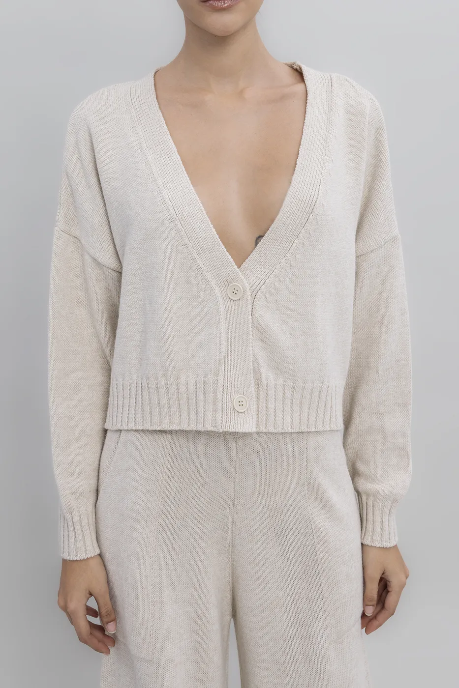 Bayan Krem Crop Triko Hırka