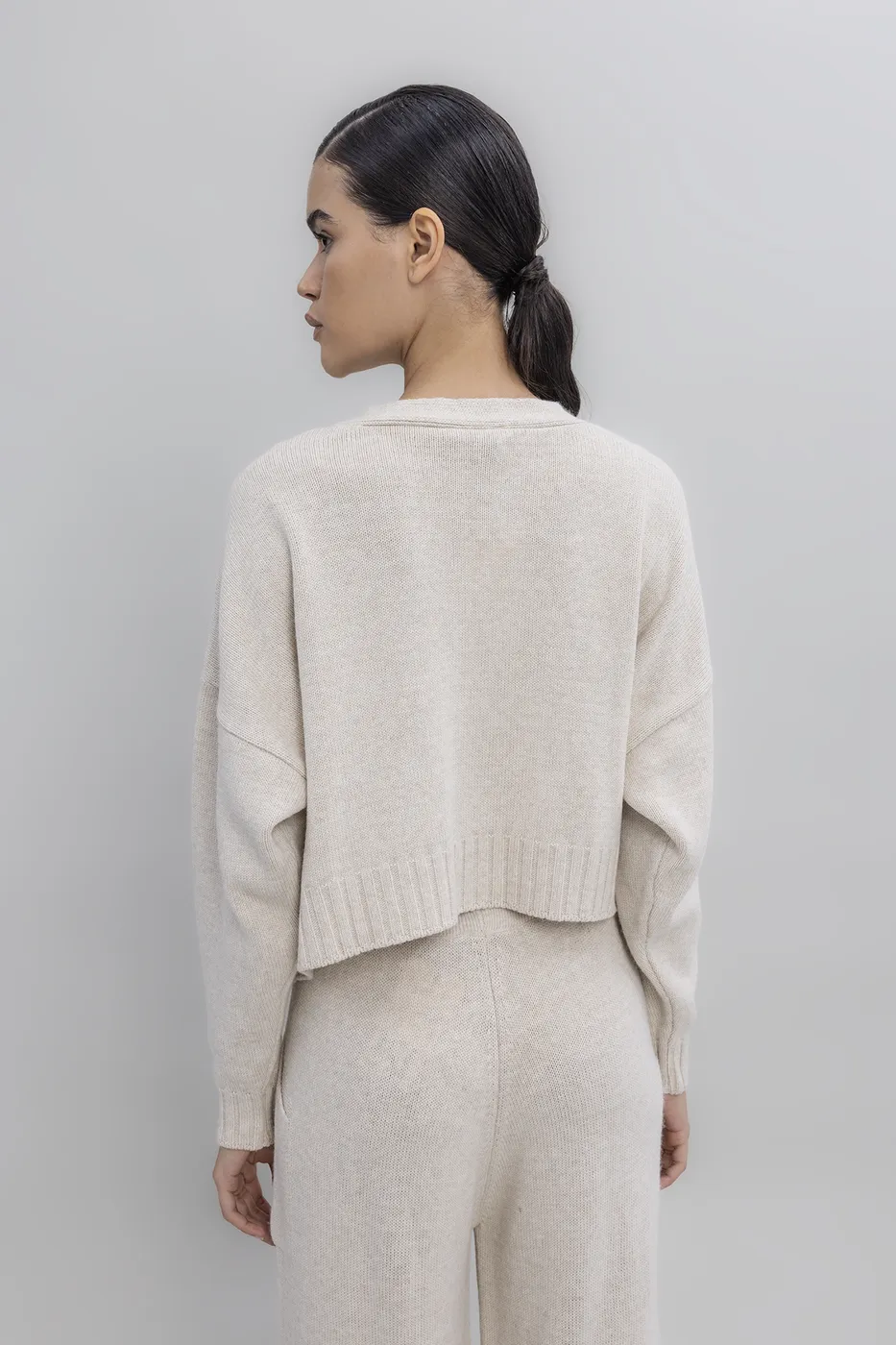 Bayan Krem Crop Triko Hırka