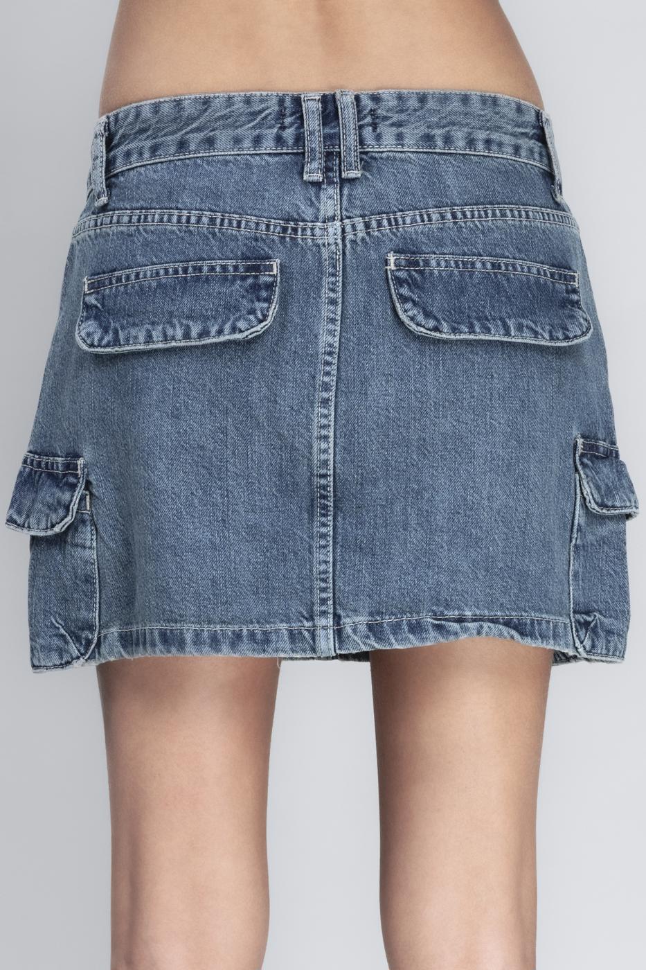 Bayan Mavi Denim Mini Kargo Etek