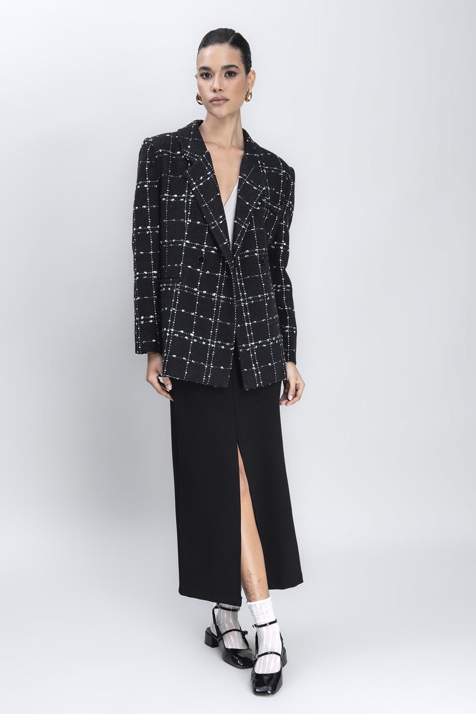 Bayan Siyah Kruvaze Kapama Blazer Ceket