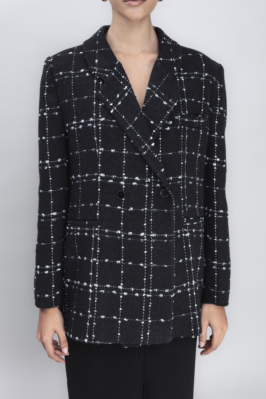 Bayan Siyah Kruvaze Kapama Blazer Ceket