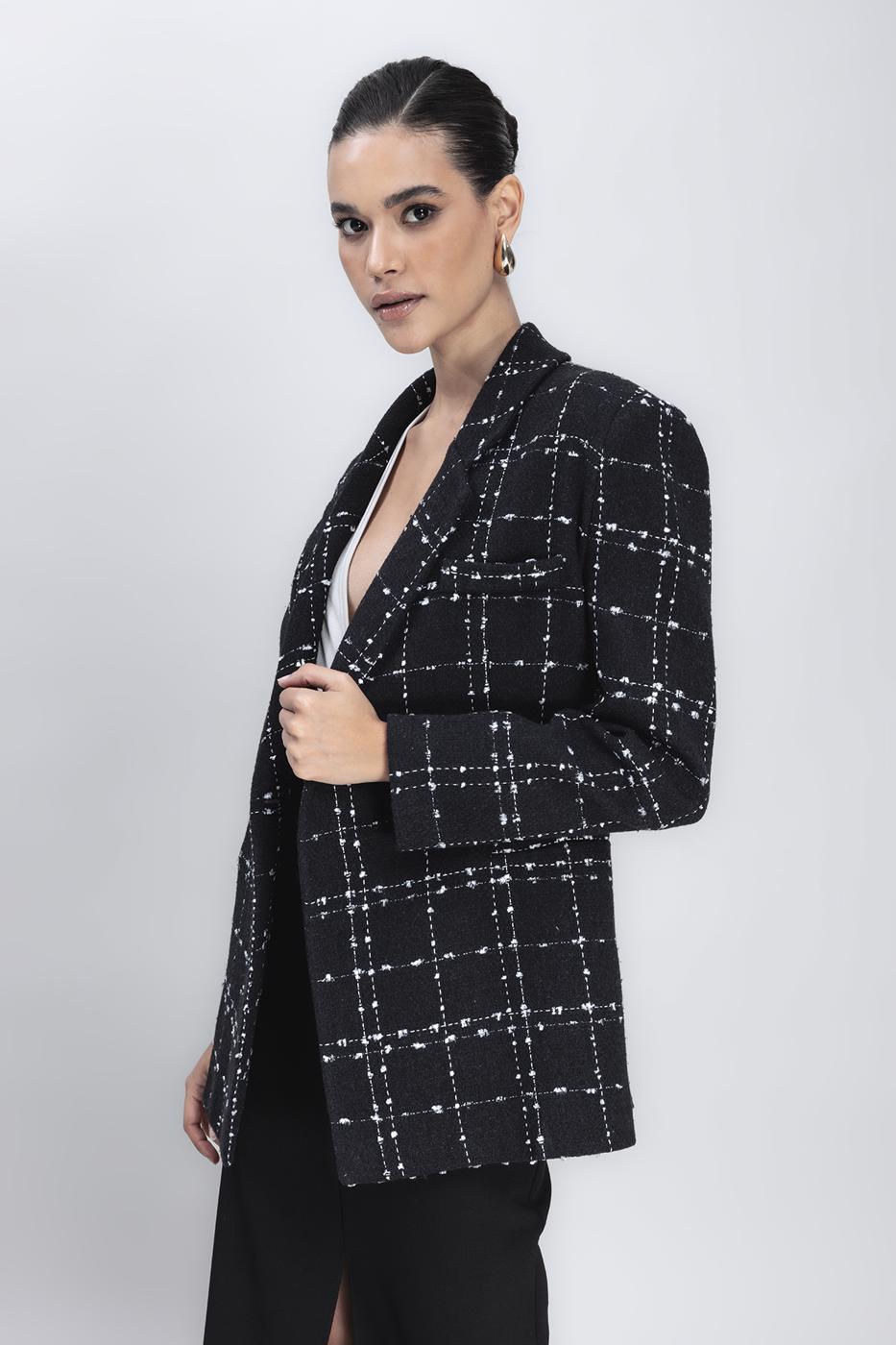 Bayan Siyah Kruvaze Kapama Blazer Ceket