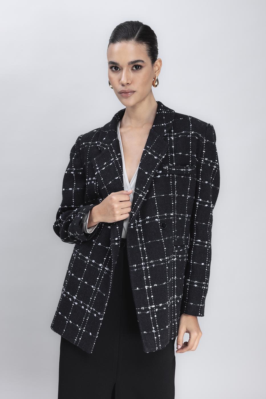 Bayan Siyah Kruvaze Kapama Blazer Ceket