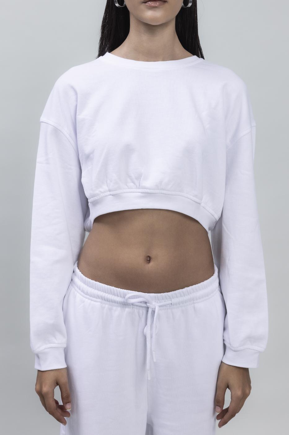 Bayan Beyaz Crop Sweatshirt